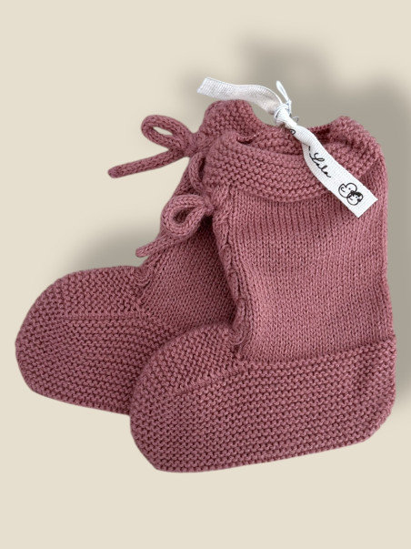 SCARPINA ROSA ANTICO STIVALETTO PER NEONATI FATTA A MANO