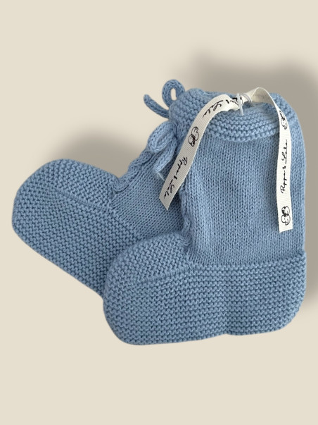 SCARPINA AZZURRA STIVALETTO PER NEONATI FATTA A MANO
