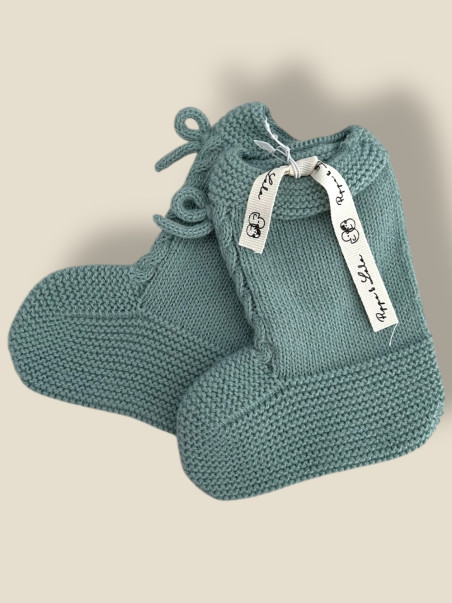 SCARPINA VERDE SALVIA STIVALETTO PER NEONATI FATTA A MANO