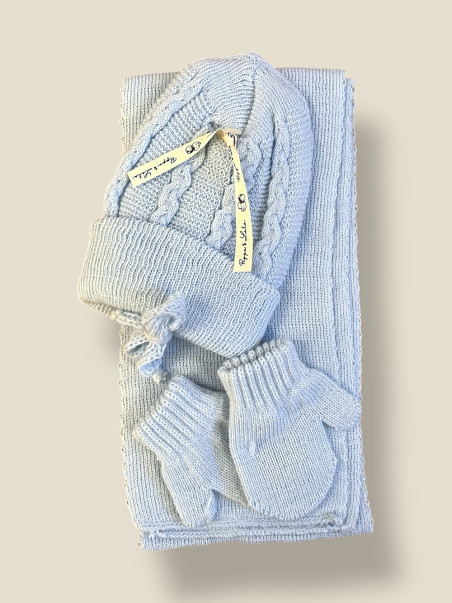 SET CAPPELLINO GUANTINI E SCIARPA AZZURRO