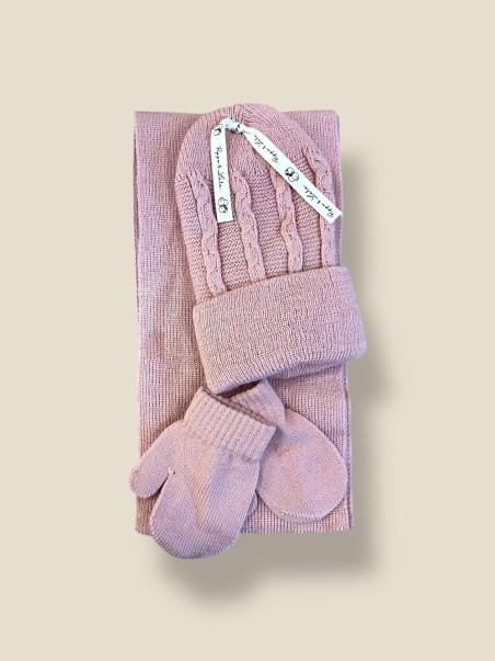 SET CAPPELLINO GUANTINI E SCIARPA ROSA ANTICO