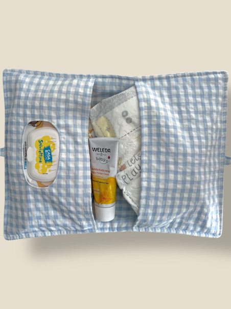 PORTA PAÑALES Y TOALLITAS VICHY CELESTE