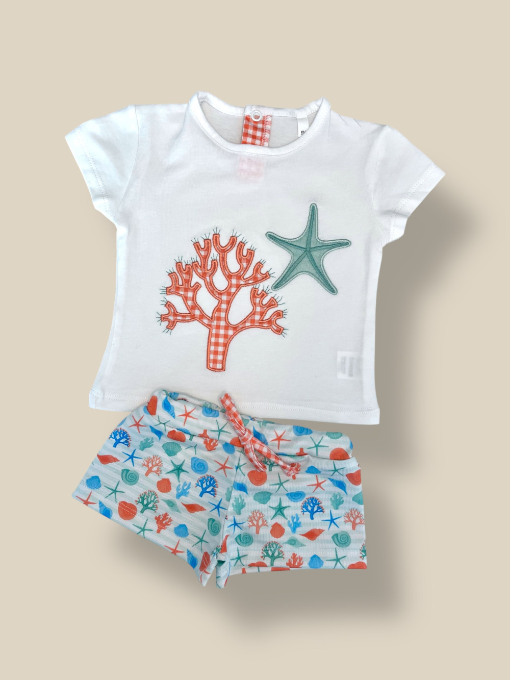 COMPLETO SPIAGGIA MAGLIETTA E COSTUME CORALLO
