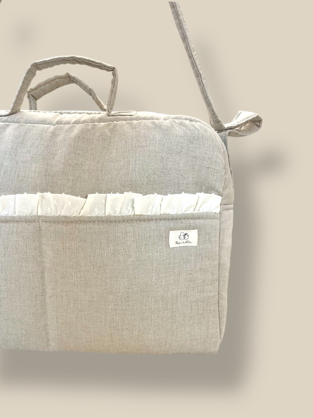 BORSA MATERNITY LINEN E PLUMETIS BEIGE